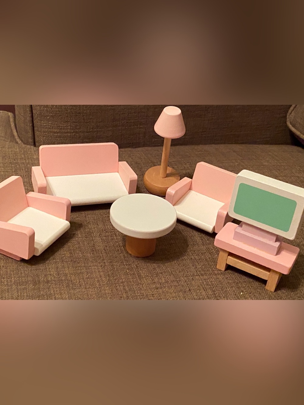Wooden Dollhouse Furniture Set with Pink and white Accents Kids Kraft